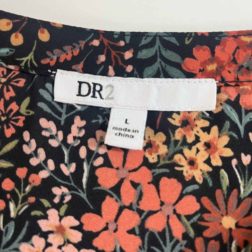 DR2 Daniel Rainn Floral Print Tassel Tie Neck High Low Blouse Size Large - Picture 8 of 9